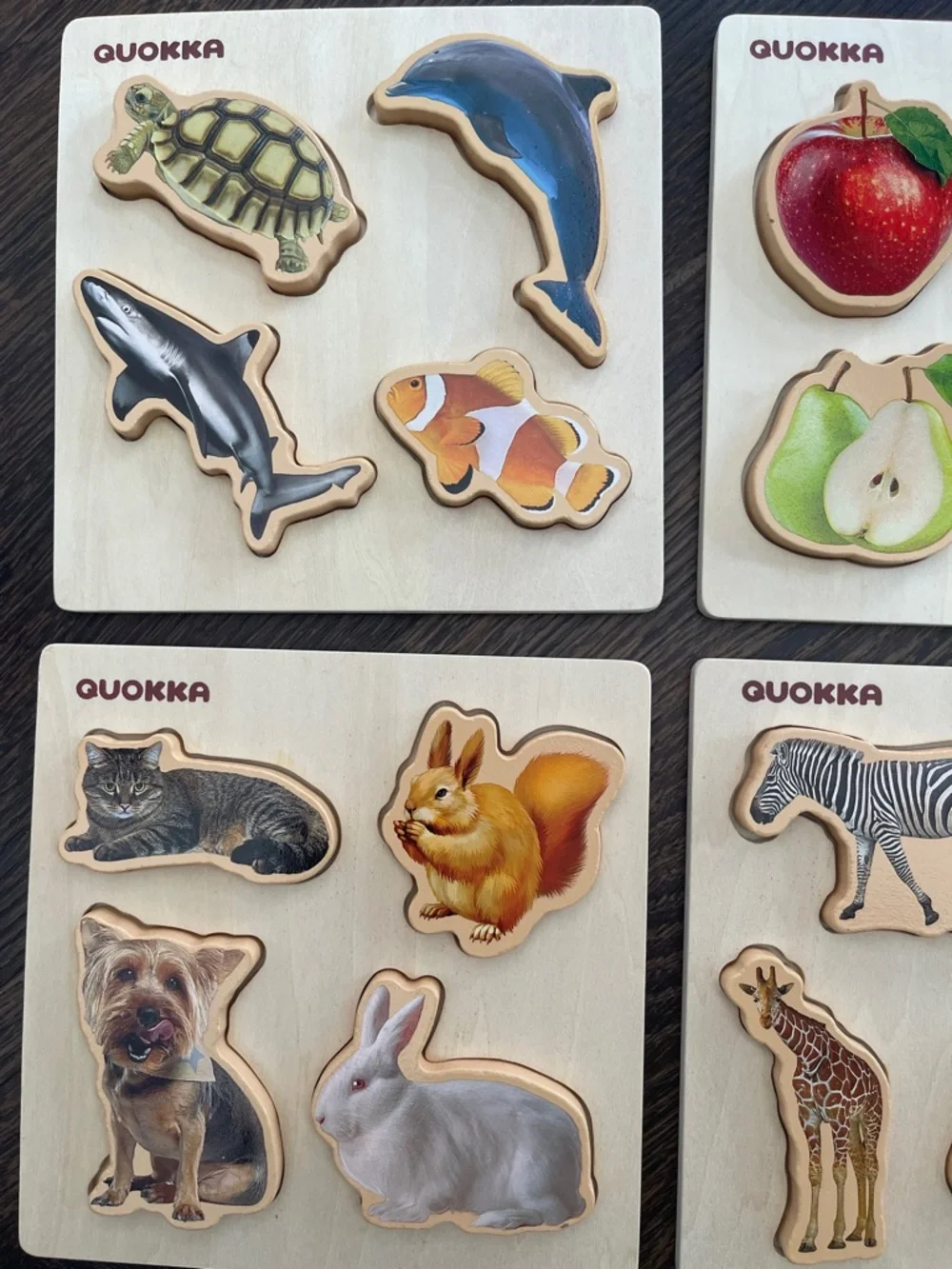 Quokka 6 Wooden Kids Puzzle Set - Colorful Animals, Fruits & Shapes